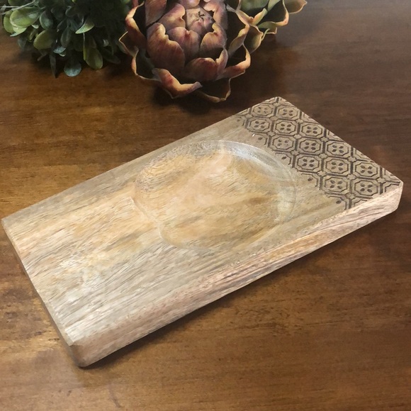 Natural Wood Spoon Rest Utensil Handcrafted Boho in India NWOT - Picture 4 of 8